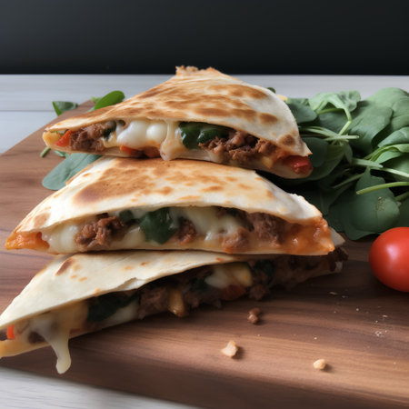 Mexican quesadilla with beef, cheese and vegetables.の素材