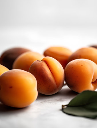Fresh ripe apricots on a light background. Selective focus.の素材