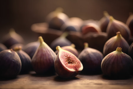 Fresh figs on a wooden table. Selective focus. Toned.の素材