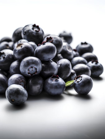 Fresh blueberries on a white acrylic background. Selective focus.の素材