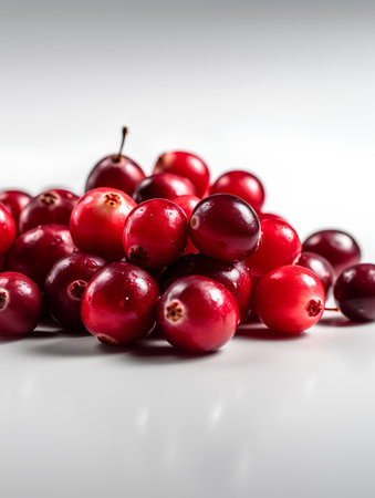 Ripe red cranberries on a white background. Close-up.の素材