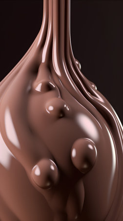 close up of chocolate syrup flowing on black background, 3d renderの素材