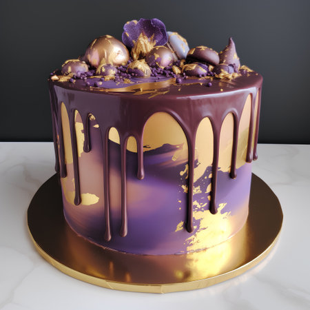 Chocolate cake decorated with chocolate eggs on a white marble background. 3d renderの素材