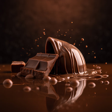 Chocolate splashes and drops on a dark background. 3d renderingの素材
