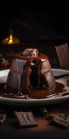 Chocolate Souffle with marshmallow on a dark background.の素材