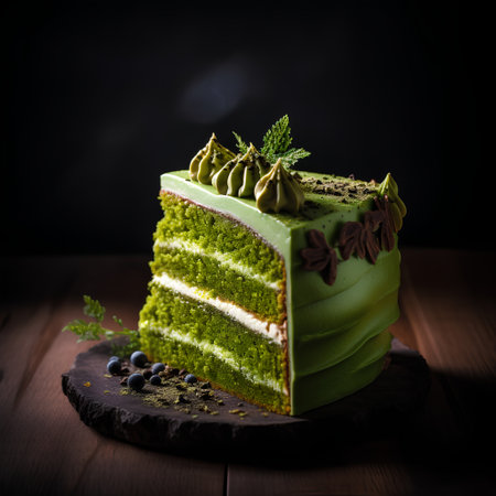 Green tea cake on a black background. toning. selective focusの素材