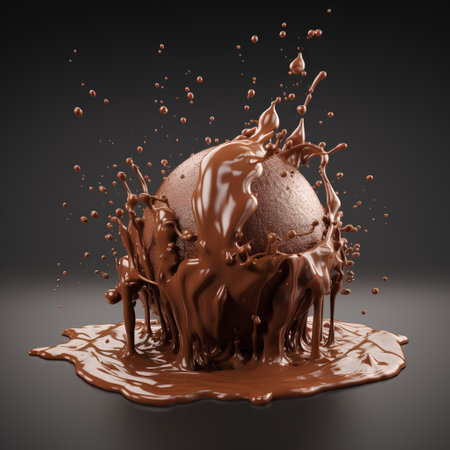 Chocolate splash with ice cream on dark background. 3d renderingの素材