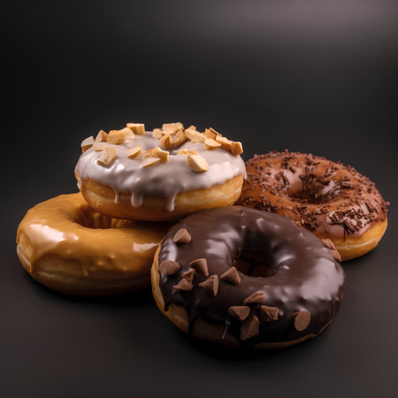 Donuts on a black background. Close-up, selective focus.の素材