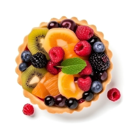Fruit tart isolated on white background close up. Top view.の素材