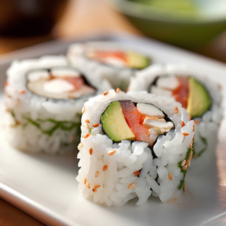 Sushi roll with salmon, avocado, cucumber and cream cheeseの素材
