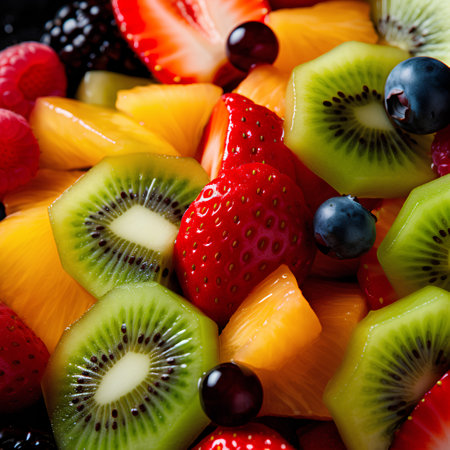 Fruit salad with strawberries, kiwi, blueberries and blackberriesの素材