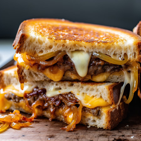 Classic american cheeseburger with beef, onion and cheddar cheese.の素材