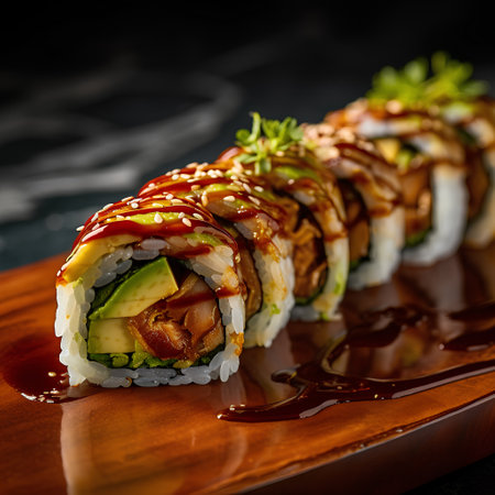 Sushi roll with eel, avocado, cucumber and cream cheese. Sushi menu. Japanese foodの素材