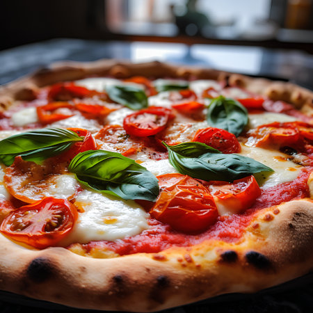 Pizza Margherita with mozzarella cheese, tomatoes and basilの素材