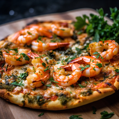 Seafood pizza with shrimps, prawns and tomatoesの素材