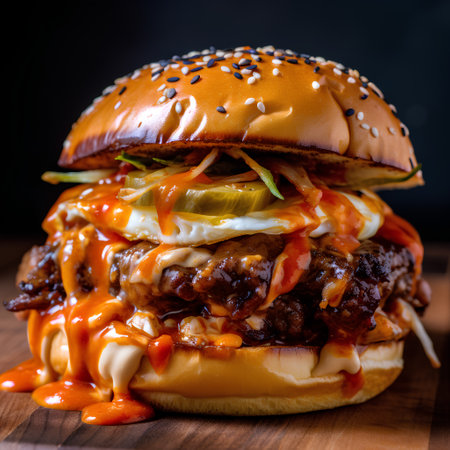 Cheese burger - American cheese burger with beef, onion, tomato and ketchupの素材