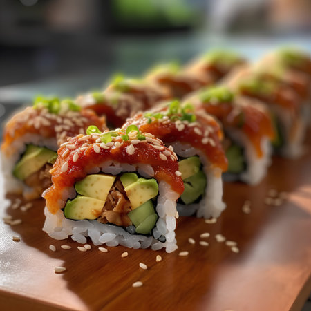 Sushi roll with salmon, avocado, cucumber and sesame seedsの素材