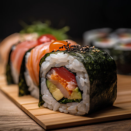 Sushi rolls with salmon, avocado and cream cheese. Sushi menu. Japanese foodの素材