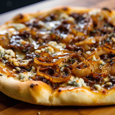 Pizza with mushrooms on a wooden background. Close-up.の素材