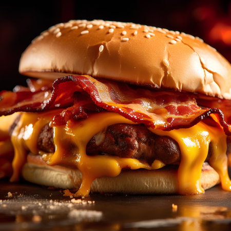 Cheese burger - American cheese burger with bacon, onion, and mayonnaiseの素材