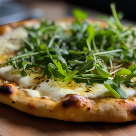 Pizza with mozzarella, arugula and pestoの素材