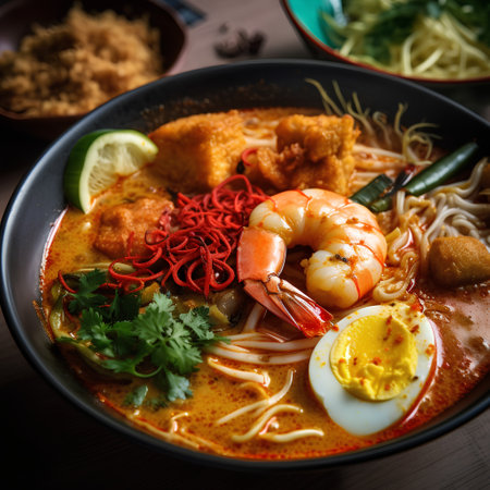 Tom yum soup with shrimps and egg, Thai foodの素材