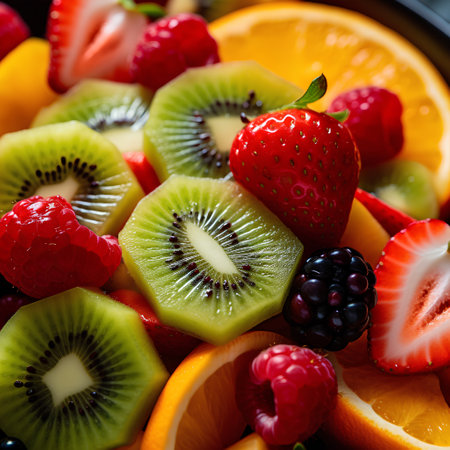 Fruit salad with strawberries, kiwi, oranges and blackberriesの素材