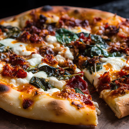 Pizza with mozzarella, basil and dried tomatoes. Italian foodの素材