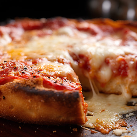Pizza with mozzarella cheese and tomato on a black backgroundの素材
