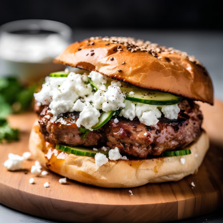 Cheese burger - American cheese burger with fresh cucumber and onionの素材