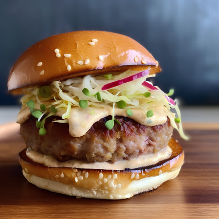 Hamburger with beef patty, onion and mayonnaiseの素材