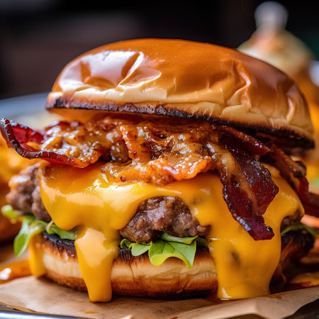 Cheese burger - American cheese burger with Golden French fries and fresh saladの素材