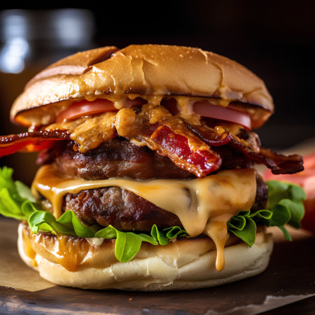 Cheese burger - American cheese burger with bacon, onion and lettuceの素材
