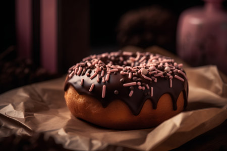 Donut with chocolate glaze on a dark background. Toned.の素材