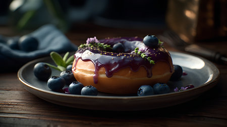 Delicious donut with blueberry and chocolate glaze, selective focusの素材