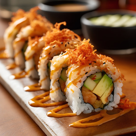 Sushi roll with salmon, avocado, cucumber and cheese. Japanese food.の素材