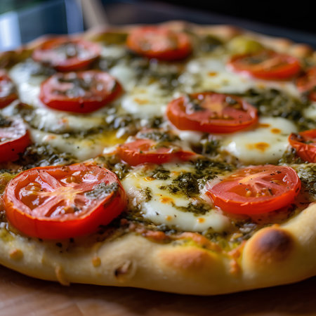 Pizza with mozzarella, tomatoes and basil. Italian cuisineの素材