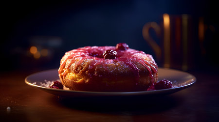 Delicious raspberry cake on a dark background. Selective focus.の素材