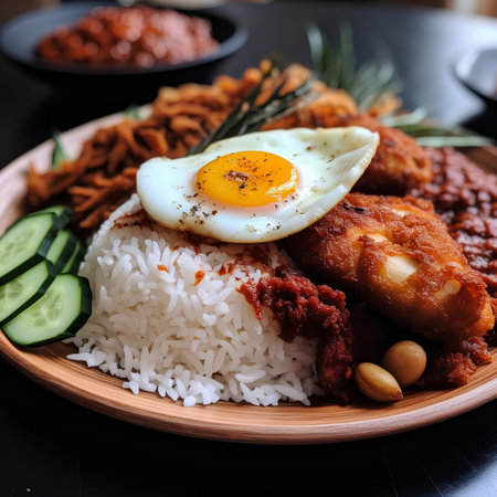 Nasi goreng, Indonesian fried chicken with rice and fried eggの素材