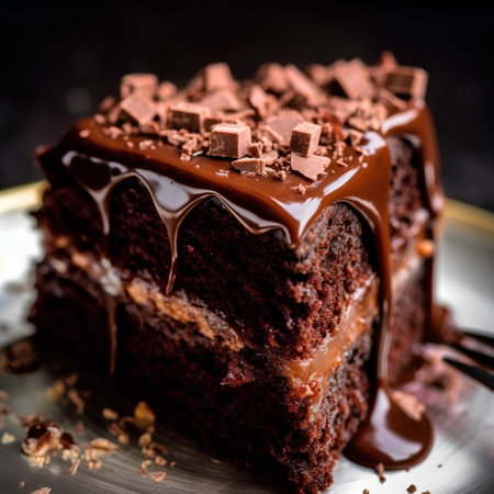 Chocolate cake on a dark background. tinting. selective focusの素材