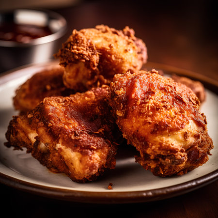 Crispy fried chicken nuggets on a plate. Selective focus.の素材