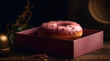 Donut in a gift box on a wooden background. Toned.の素材