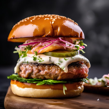 Big hamburger with beef, onion, cucumber and mayonnaiseの素材