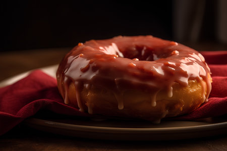 Donut with chocolate glaze on a wooden background. Selective focus.の素材