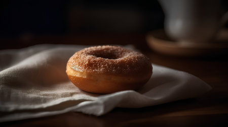 Homemade donut on a wooden table. Selective focus.の素材