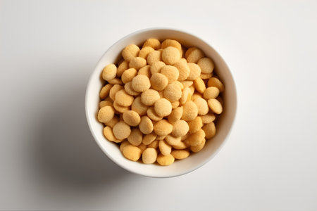 Cereal in a bowl on a white background, top viewの素材