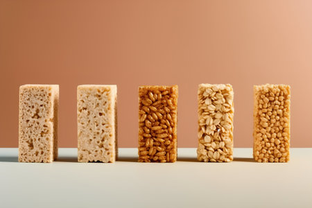 Bar graph made of cereals on a white background with copy spaceの素材
