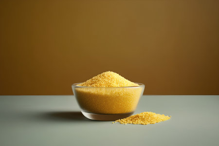 Couscous in a glass bowl on a gray background.の素材
