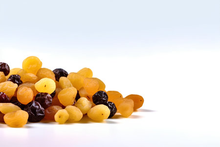 Heap of dried apricots and raisins on white backgroundの素材