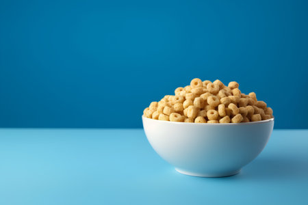 Bowl with cornflakes on blue background. 3d renderingの素材